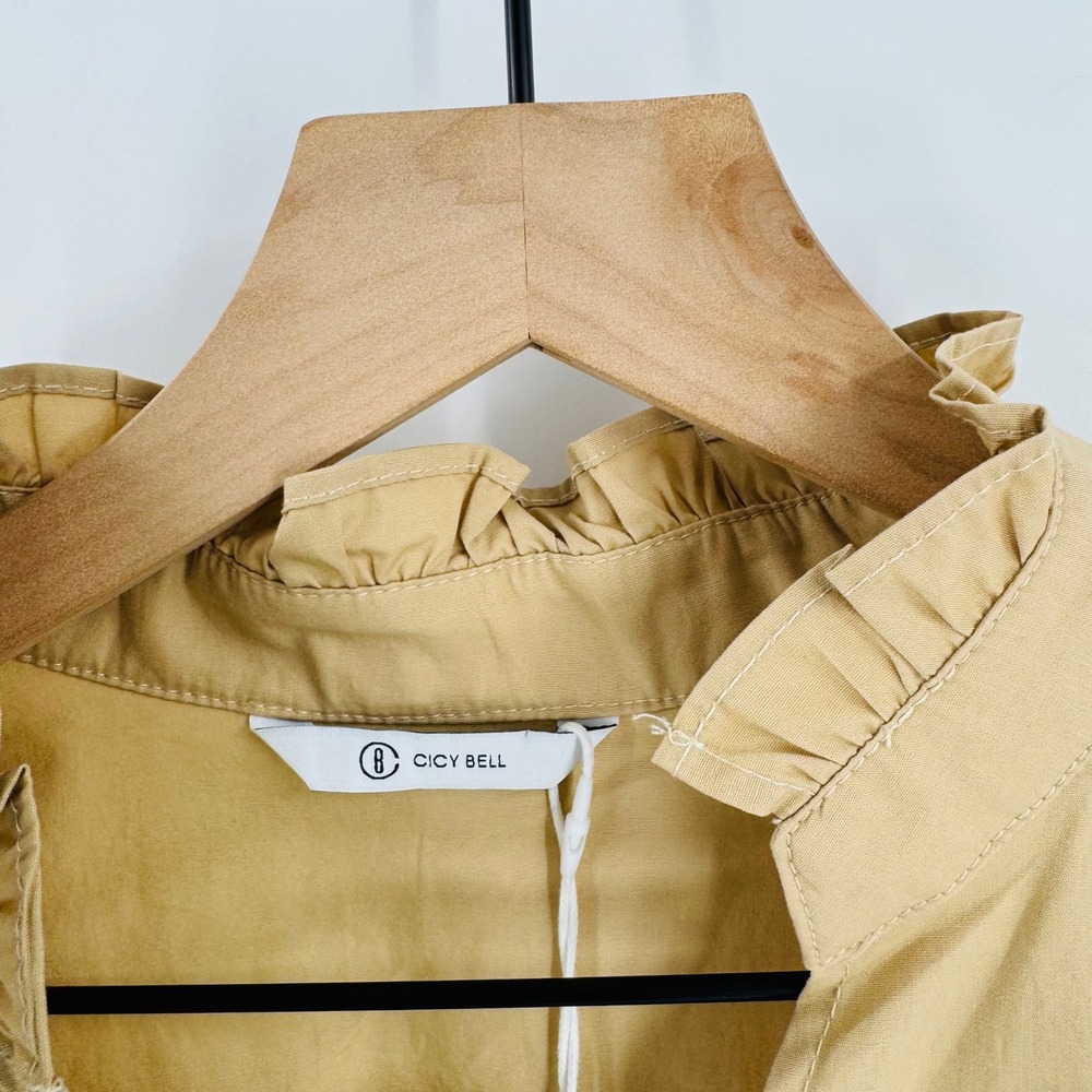 Cicy Bell Tan Babydoll Peasant Top NWT Size S Ruffle Puff Sleeve Neutral Capsule - Picture 3 of 10
